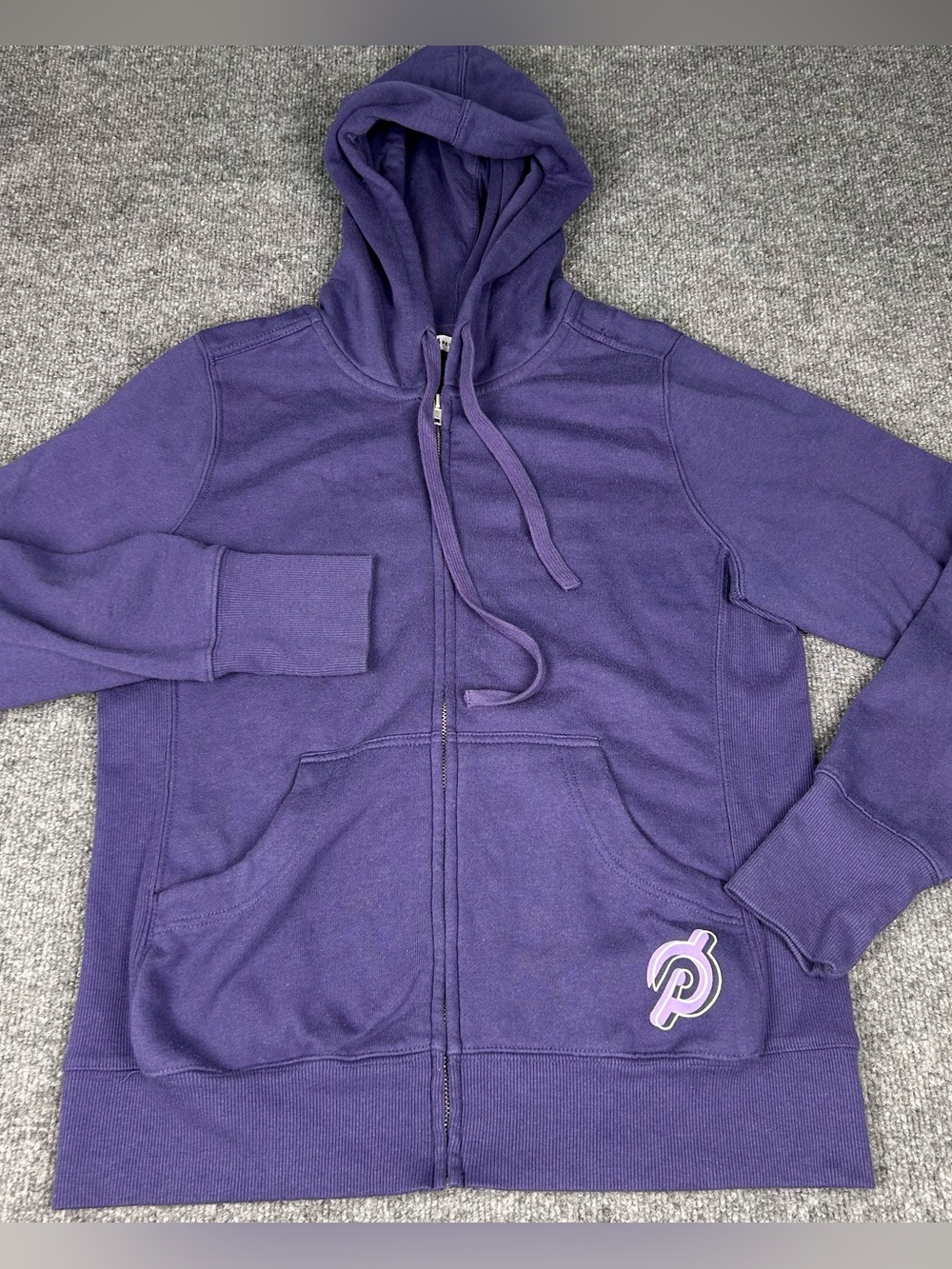 Peloton Graphic Purple Zip Up Side Rib Hoodie Large Drawstring Athleisure Gym